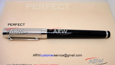 Perfect Replica Cartier Carved Stainless Steel Cap Black Rollerball Pen For Sale